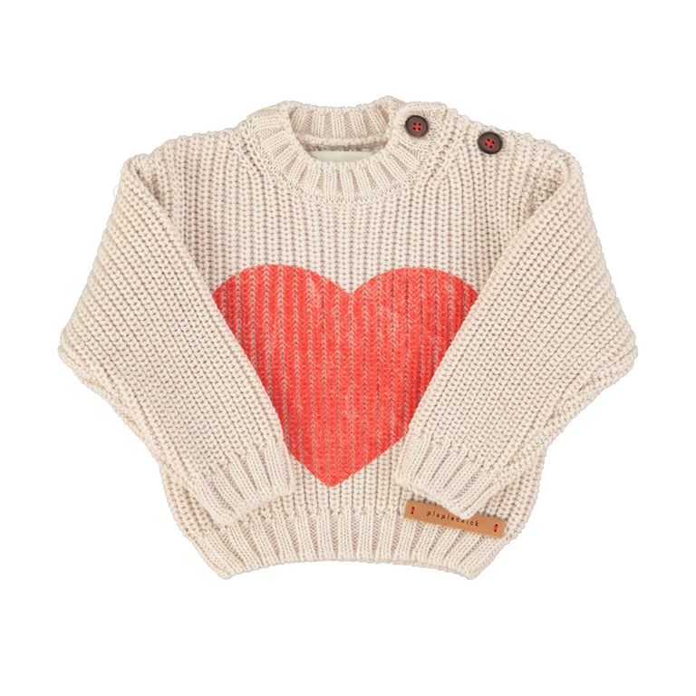 Piupiuchick Strickpullover, ecru mit heart print 2