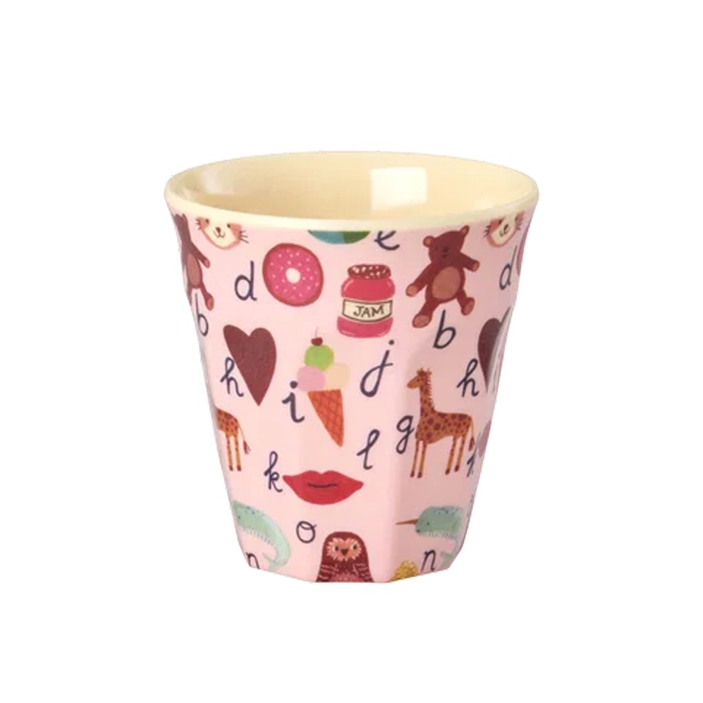 Rice Kleiner Melamin Kinderbecher ABC Print, pink