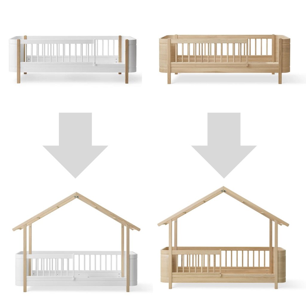 Oliver Furniture Mini+ Babybett inkl. Umbauset Juniorbett zum Hausbett, Eiche & weiß/Eiche