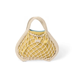 Studio Noos Makramé Mini-Handtasche in Natur mit Wende-Inlay blau-gelb