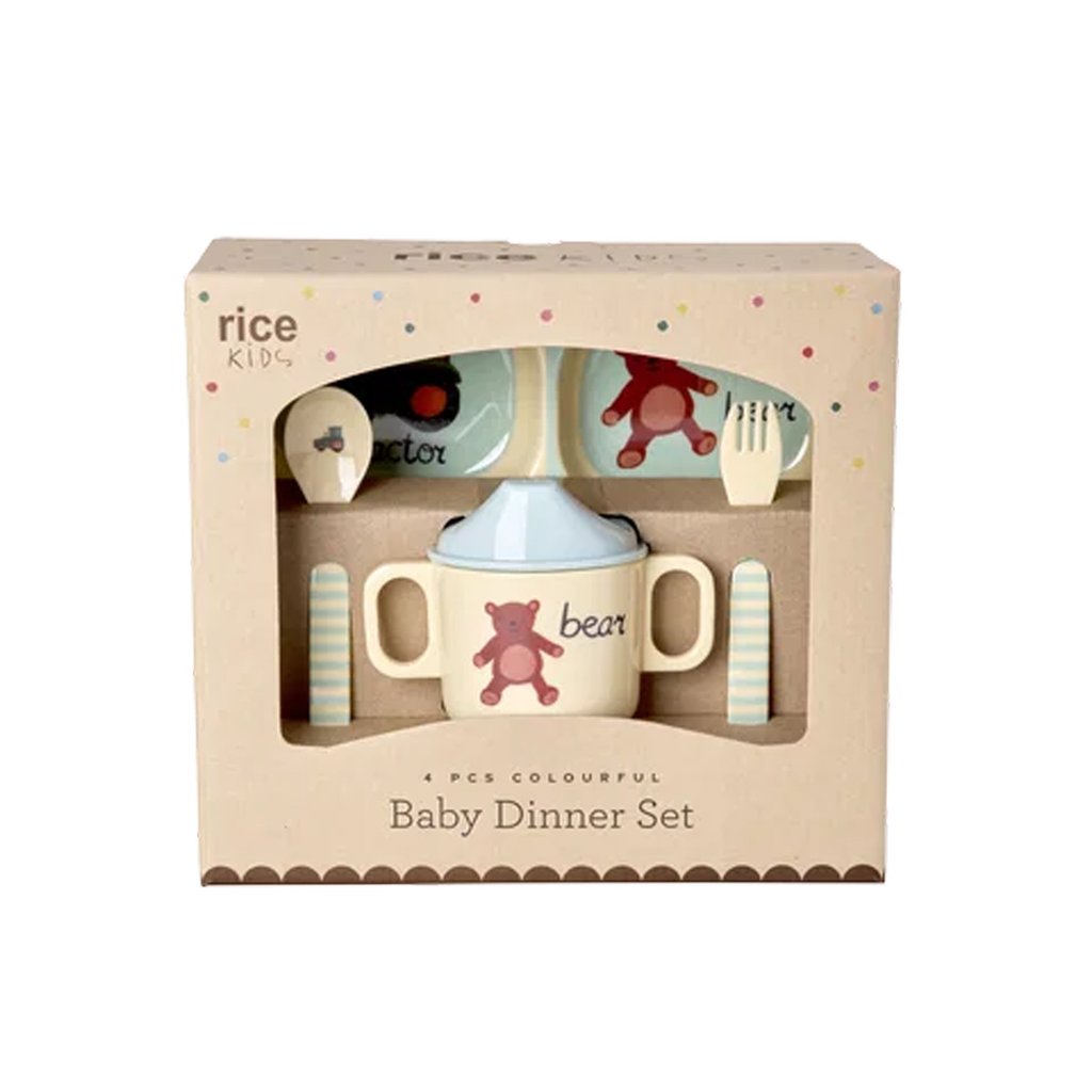 Rice Baby-Geschirrset in Geschenkbox mit ABC-Print, Blau