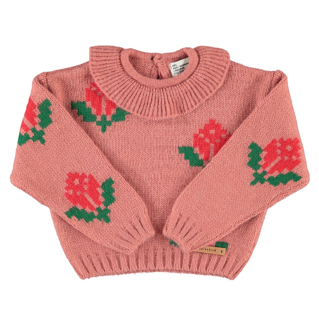 Piupiuchick Pullover Jacquard mit Rüschenkragen, Flowers
