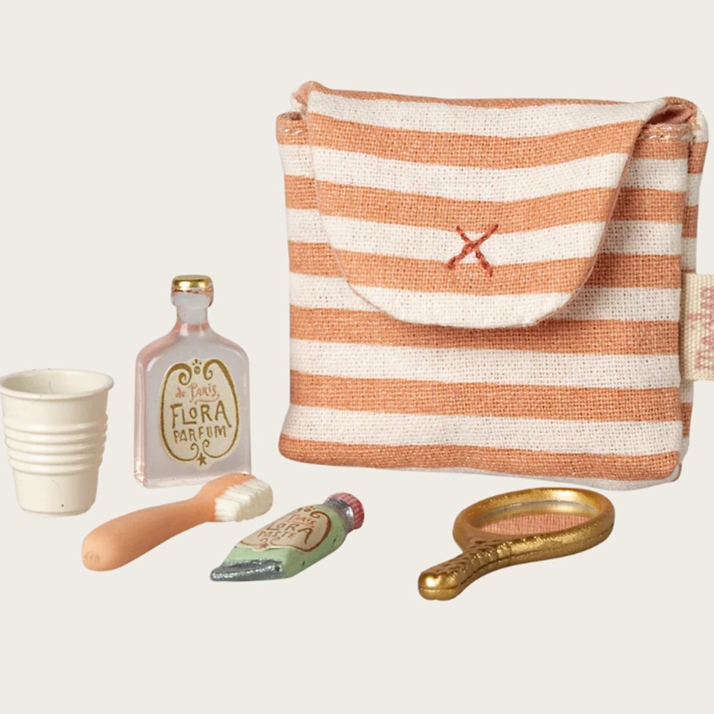 Maileg Zahnbürsten-Set in Tasche, Maus – Rot gestreift