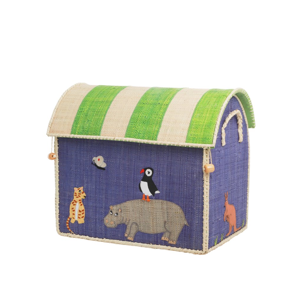 Rice Raffia Kleines Aufbewahrungshaus Animal Print, lila