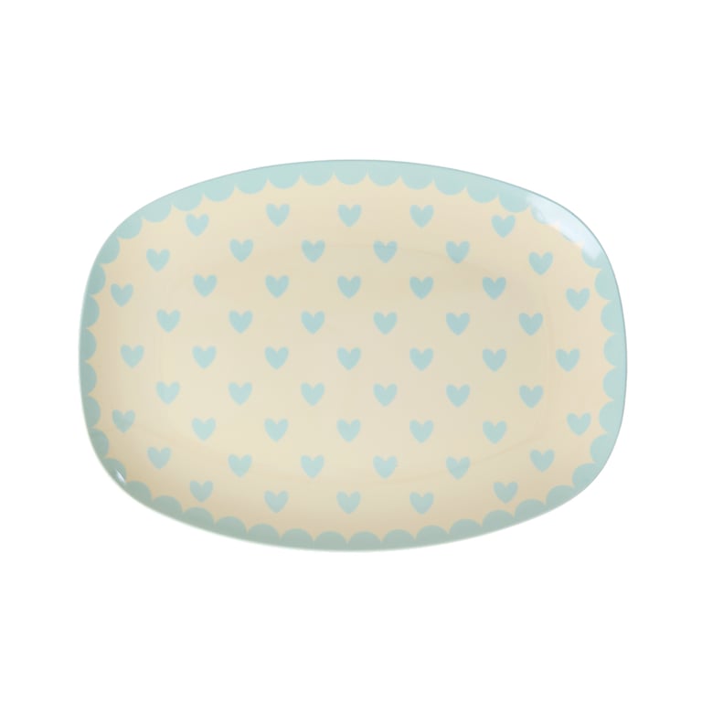 Rice Kleiner rechteckiger Beilagenteller Hearts Print, Dark Mint