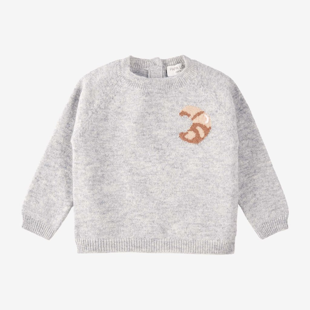 Papa Lobster Pullover Croissant, hellgrau mélange + mehrfarbig