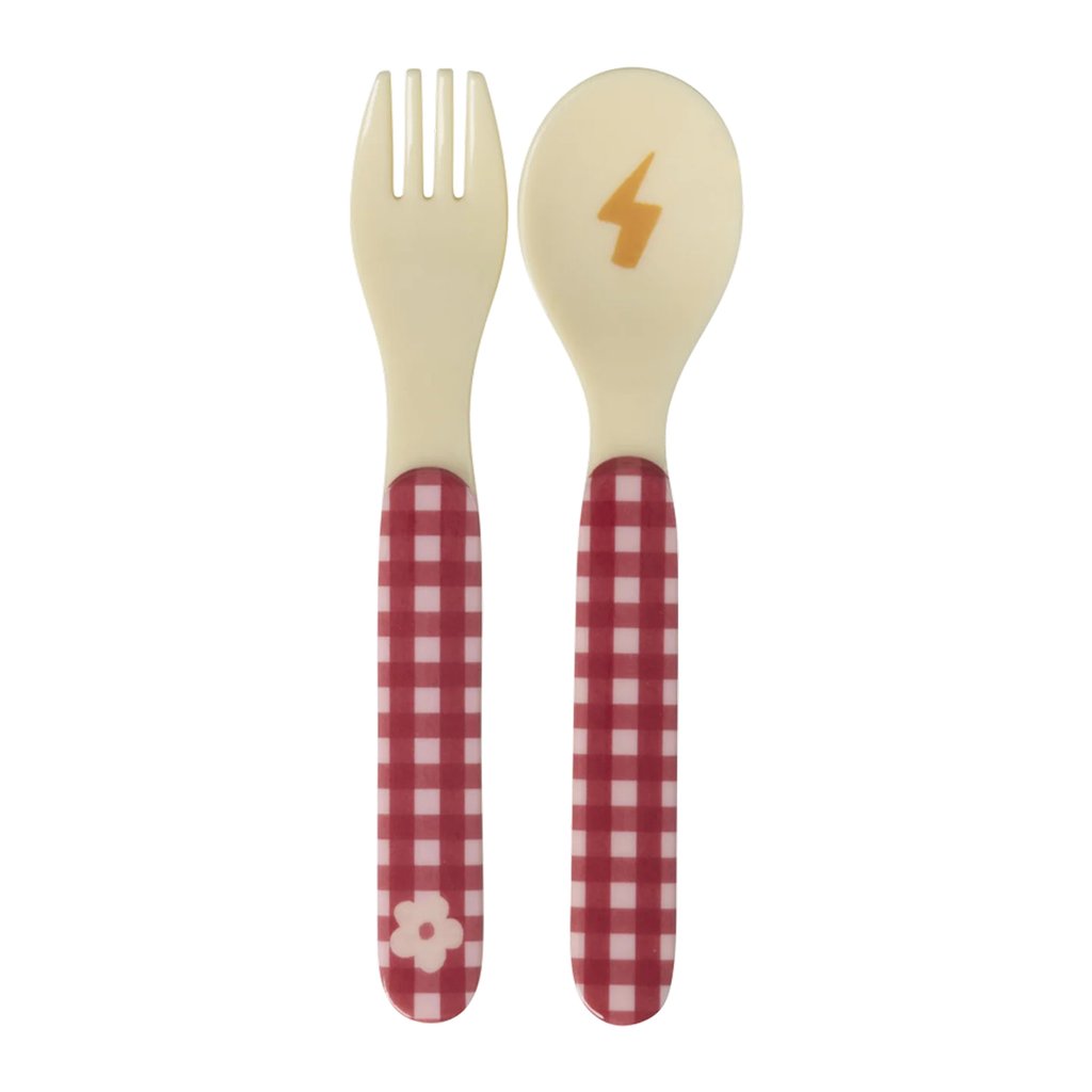 Rice Babylöffel und Gabel Hero Print, pink