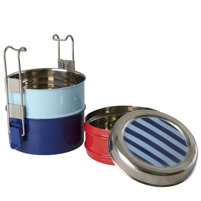 Rice Runde Edelstahl-Brotdose mit Streifen-Print 1