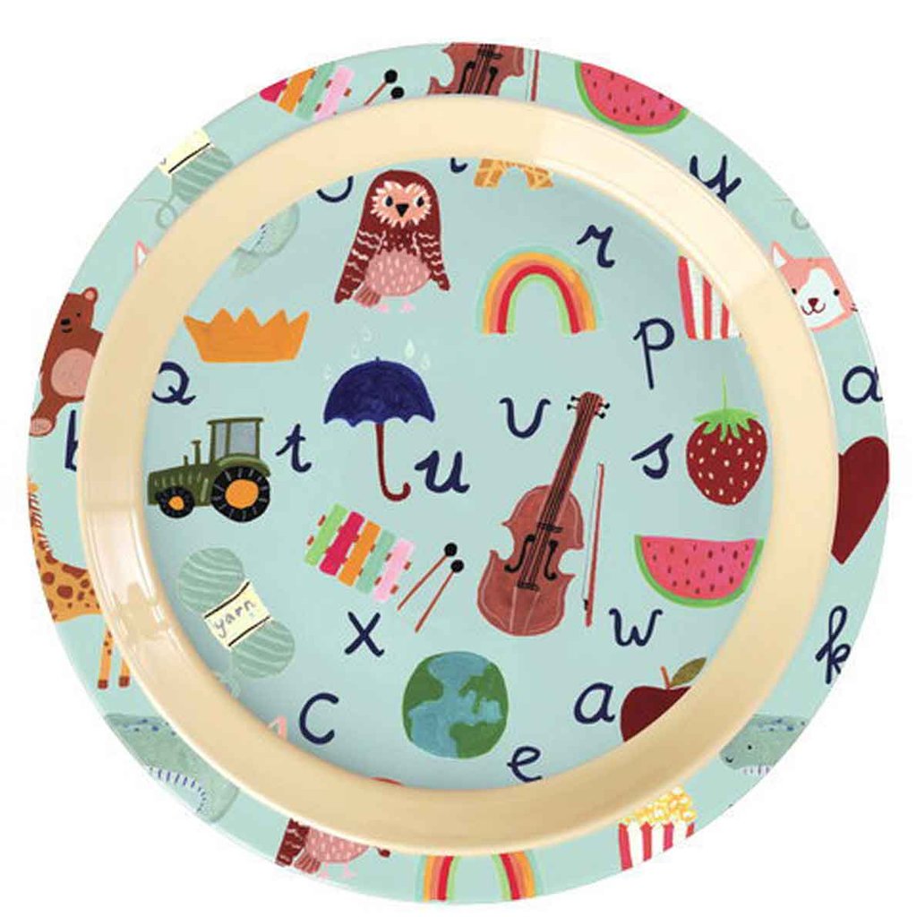 Rice Melamin Lunch Kinderteller ABC Print blau