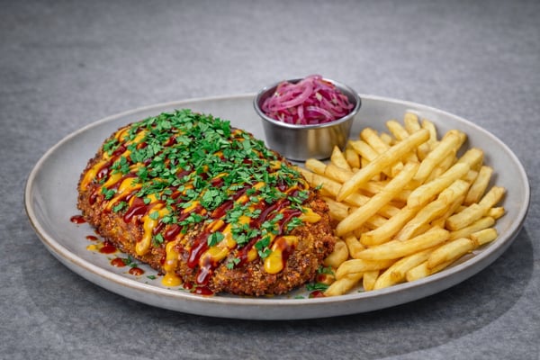 Mighty schnitzel with fries