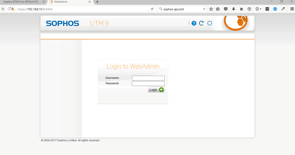 Sophos UTM Home Edition Basic Setup - Admin-Login