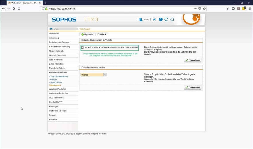 Sophos UTM Endpoint Protection - Web Control erweitert