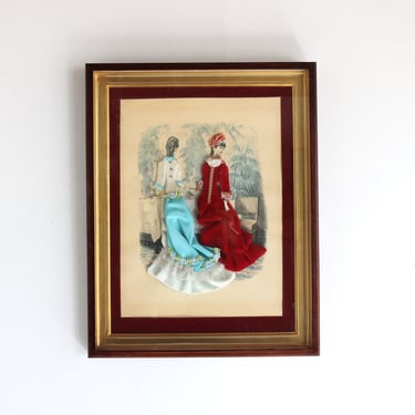 Decorative Antique French Fabric Embellished Victorian 3D Shadow Box Dress Fashion Print ladies romantic 