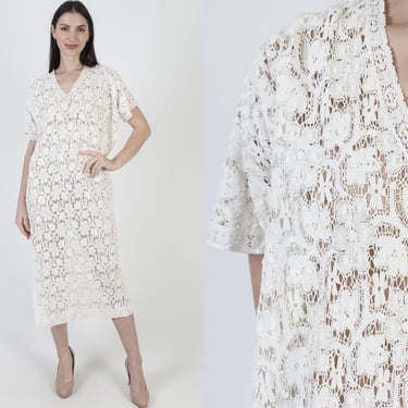 Christian Dior Nightgown, Designer Evening Lounge Wear, White Crochet Lingerie, Vintage Neiman Marcus 