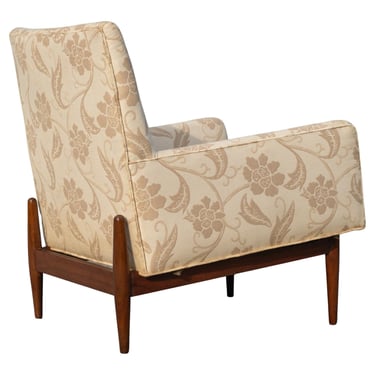 Rare Jens Risom Walnut & Light Fabric Floating Lounge Chair, 1953