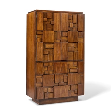 Lane Staccato Mid Century Brutalist Walnut Armoire - mcm 