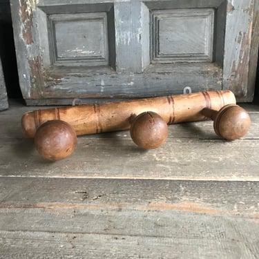 French Faux Bamboo Coat Hook, Wood, 3 Hooks, Mushroom Coat Hat Rack, Rustic French Farmhouse 