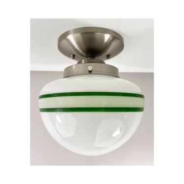 Art Deco Green Stripe Ceiling Shade with Satin Nickel Fixture - 8
