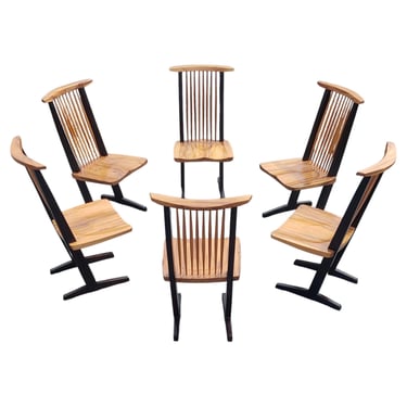 George Nakashima Inspired Set of Six Conoid Style Dining Chairs Mixed Woods