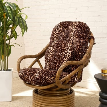 Vintage Tiki Bamboo Lounger with Leopard Print Upholstery