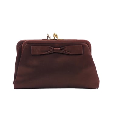 Koret Brown Double Clasp Satin With Bow Clutch 
