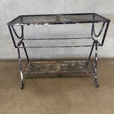 Vintage Metal Mesh and Iron Patio Console Table