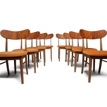 Set of Eight Restored Danish Modern Oak & Teak Dining Chairs, circa 1960