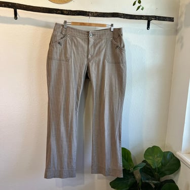 Venezia Y2K Brown Cotton Pinstripe Low Rise Buckle Flared Pants Size 20 
