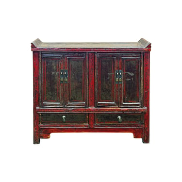 Vintage Distressed Brick Red Marks Point Edge Credenza Sideboard Cabinet ws4978E 