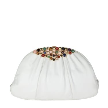 Judith Leiber Vintage White Karung Stone Embellished Convertible Clutch Bag