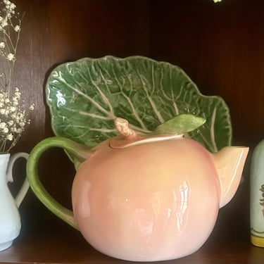 Whimsical Peach Tea Pot~ Vintage Tea Party Accessories~ Fruit Shaped Teapots ~ Ceramic Handle Teapot~ Hand Painted, pink, blush, light peach 