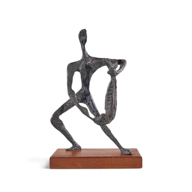 Simon Gordon Mid Century Brutalist Iron Sculpture Man with Fish - mcm 