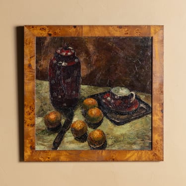 Expressive Polka-Dot Ceramic Still Life Oil Painting, Europe, 1950's
