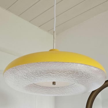 Vintage 80s Space Age Yellow Pendant Light/ Round Neon Chandalier/UFO Plastic Hanging Lamp/ Rewired&Ready to Install/ Retro Home Decor 45cm 