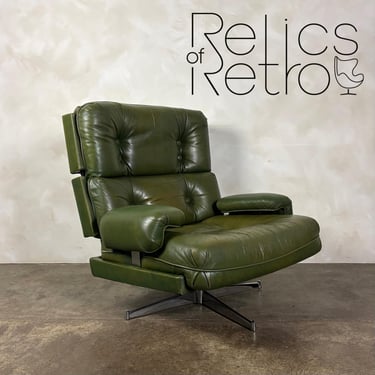 Howard Keith Green Leather Kohinoor Swivel Lounge Chair HK London Mid Century Vintage Retro MCM 