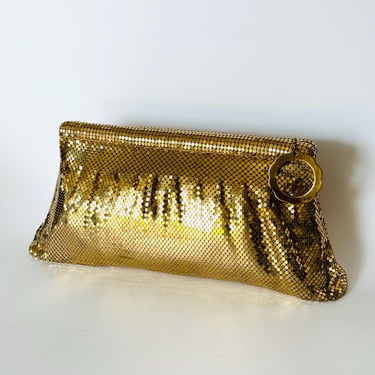 VTG Whiting & Davis Gold mesh chainmail clutch purse 40s era metal and satin lined purse with coin purse 