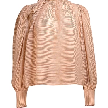 Ulla Johnson - Tan & Beige Striped Cotton Tie Neck "Petra" Blouse Sz 0