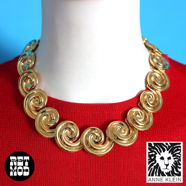 Fabulous Vintage 80s 90s Gold Anne Klein Spiral Statement Necklace 