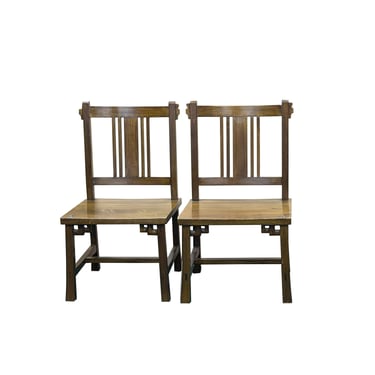 Pair Zen Oriental Straight Legs Bars Backrest Solid Wood Chairs ws4939E 