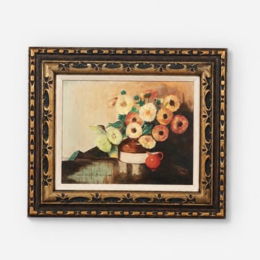 Vintage Signed Clapkin Floral Still Life Oil Painting, c.1960's 