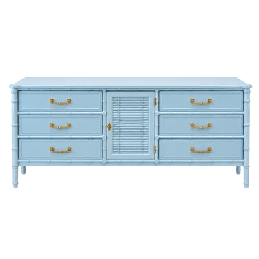Henry Link Faux Bamboo Credenza Lacquered in Blue