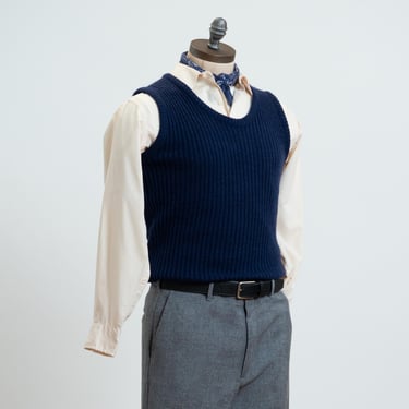 Vintage 70s Navy Blue Knit Sweater Vest - Small | Sleeveless Pullover Top 