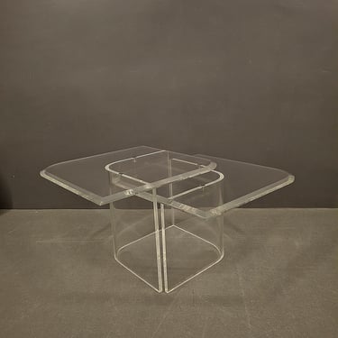 Vintage Plexiglass Coffee Table Set 1970s, Acrylic Lucite Modular Tables, Space Age Interlocking Side Tables, Clear Minimalist Furniture 