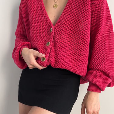 Vintage Amaranth Cotton Knit Cardigan