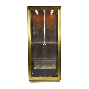 Mastercraft Mid-Century Brass & Black Lacquer Lighted Vitrine Display Cabinet