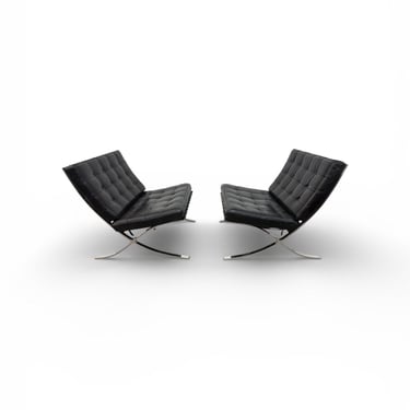 Vintage Barcelona Chrome & Leather Lounge Chairs - Set of 2 