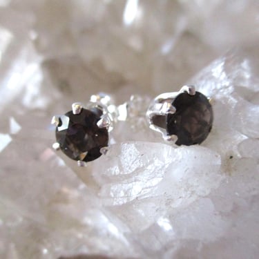 Smokey Quartz Post Earrings ~Sterling Silver~ Beautiful 6 mm Round Gems 