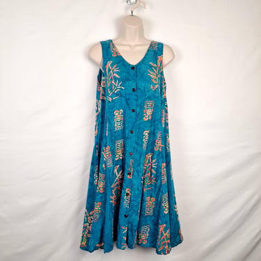 Vintage 90s Aqua Blue & Orange Sun Dress 