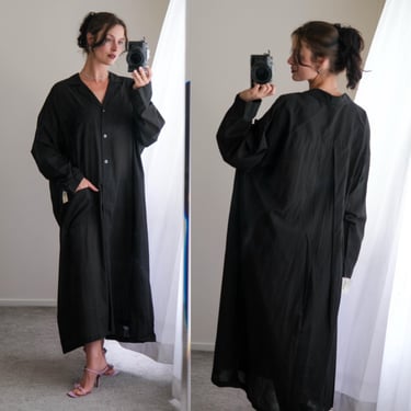 Vintage 80s DONNA KARAN Black Label Cotton Summer Weight Oversized Fit Long Sleeve Button Front Maxi Dress | DEADSTOCK New Stock | 1980s 