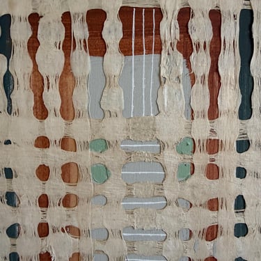 Textural layered Art- Zen on Wood Painting, Mixed Media- rust orange, black, soft and strong greens,light blue white .Ready to Hang. 24”x48” 